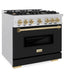 ZLINE Autograph Edition 36 in. 5.2 cu. ft. Classic Dual Fuel Range with 6 Burner Gas Cooktop and Electric Convection Oven in Satin Stainless Steel with Black Matte Door and Champagne Bronze Accents, Open Box-Good Condition