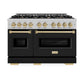 ZLINE Autograph Edition 48 in. 6.7 cu. ft. Classic Double Oven Dual Fuel Range with 8 Burner Gas Cooktop in Satin Stainless Steel with Black Matte Doors and Champagne Bronze Accents (CDRSZ-BLM-48-CB) front.