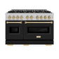 ZLINE Autograph Edition 48 in. 6.7 cu. ft. Classic Double Oven Dual Fuel Range with 8 Burner Gas Cooktop in Satin Stainless Steel with Black Matte Doors and Champagne Bronze Accents, Open Box-Great Condition