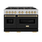 ZLINE Autograph Edition 48 in. 6.7 cu. ft. Classic Double Oven Dual Fuel Range with 8 Burner Gas Cooktop in Satin Stainless Steel with Black Matte Doors and Champagne Bronze Accents, Open Box-Good Condition