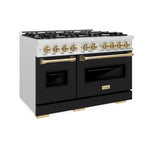 ZLINE Autograph Edition 48 in. 6.7 cu. ft. Classic Double Oven Dual Fuel Range with 8 Burner Gas Cooktop in Satin Stainless Steel with Black Matte Doors and Champagne Bronze Accents, Open Box-Good Condition