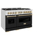 ZLINE Autograph Edition 48 in. 6.7 cu. ft. Classic Double Oven Dual Fuel Range with 8 Burner Gas Cooktop in Satin Stainless Steel with Black Matte Doors and Champagne Bronze Accents (CDRSZ-BLM-48-CB) side.