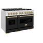 ZLINE Autograph Edition 48 in. 6.7 cu. ft. Classic Double Oven Dual Fuel Range with 8 Burner Gas Cooktop in Satin Stainless Steel with Black Matte Doors and Champagne Bronze Accents, Open Box-Good Condition