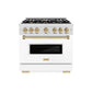 ZLINE Autograph Edition 36 in. 5.2 cu. ft. Classic Dual Fuel Range with 6 Burner Gas Cooktop and Electric Convection Oven in Satin Stainless Steel with White Matte Door and Champagne Bronze Accents, Open Box-Great Condition