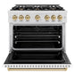 ZLINE Autograph Edition 36 in. 5.2 cu. ft. Classic Dual Fuel Range with 6 Burner Gas Cooktop and Electric Convection Oven in Satin Stainless Steel with White Matte Door and Champagne Bronze Accents, Open Box-Great Condition