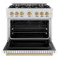 ZLINE Autograph Edition 36 in. 5.2 cu. ft. Classic Dual Fuel Range with 6 Burner Gas Cooktop and Electric Convection Oven in Satin Stainless Steel with White Matte Door and Champagne Bronze Accents, Open Box-Good Condition