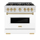 ZLINE Autograph Edition 36 in. 5.2 cu. ft. Classic Dual Fuel Range with 6 Burner Gas Cooktop and Electric Convection Oven in Satin Stainless Steel with White Matte Door and Champagne Bronze Accents, Open Box-Great Condition