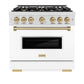 ZLINE Autograph Edition 36 in. 5.2 cu. ft. Classic Dual Fuel Range with 6 Burner Gas Cooktop and Electric Convection Oven in Satin Stainless Steel with White Matte Door and Champagne Bronze Accents, Open Box-Good Condition