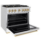 ZLINE Autograph Edition 36 in. 5.2 cu. ft. Classic Dual Fuel Range with 6 Burner Gas Cooktop and Electric Convection Oven in Satin Stainless Steel with White Matte Door and Champagne Bronze Accents, Open Box-Good Condition