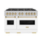 ZLINE Autograph Edition 48 in. 6.7 cu. ft. Classic Double Oven Dual Fuel Range with 8 Burner Gas Cooktop in Satin Stainless Steel with White Matte Doors and Champagne Bronze Accents, Open Box-Great Condition