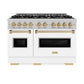 ZLINE Autograph Edition 48 in. 6.7 cu. ft. Classic Double Oven Dual Fuel Range with 8 Burner Gas Cooktop in Satin Stainless Steel with White Matte Doors and Champagne Bronze Accents, Open Box-Great Condition