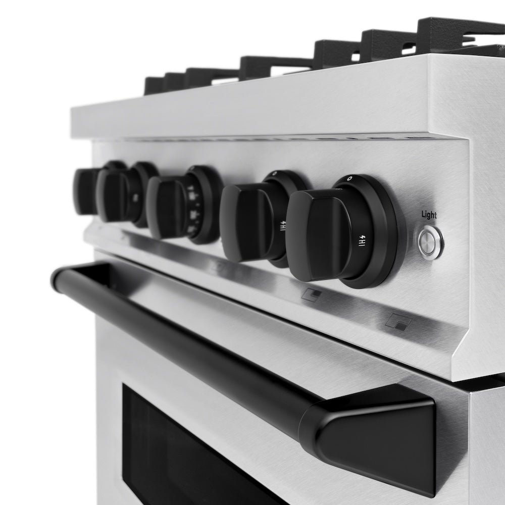 ZLINE Autograph Edition 30 in. 4.2 cu. ft. Classic Dual Fuel Range with 4 Burner Gas Cooktop and Electric Convection Oven in Satin Stainless Steel with Matte Black Accents, Open Box-Great Condition