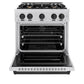 ZLINE Autograph Edition 30 in. 4.2 cu. ft. Classic Dual Fuel Range with 4 Burner Gas Cooktop and Electric Convection Oven in Satin Stainless Steel with Matte Black Accents (CDRSZ-30-MB) front, oven open.