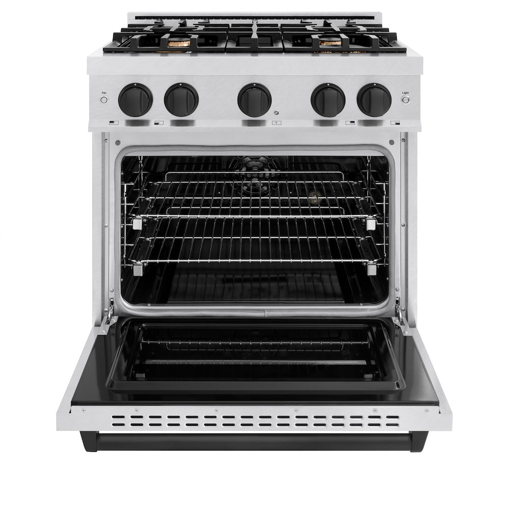 ZLINE Autograph Edition 30 in. 4.2 cu. ft. Classic Dual Fuel Range with 4 Burner Gas Cooktop and Electric Convection Oven in Satin Stainless Steel with Matte Black Accents, Open Box-Great Condition