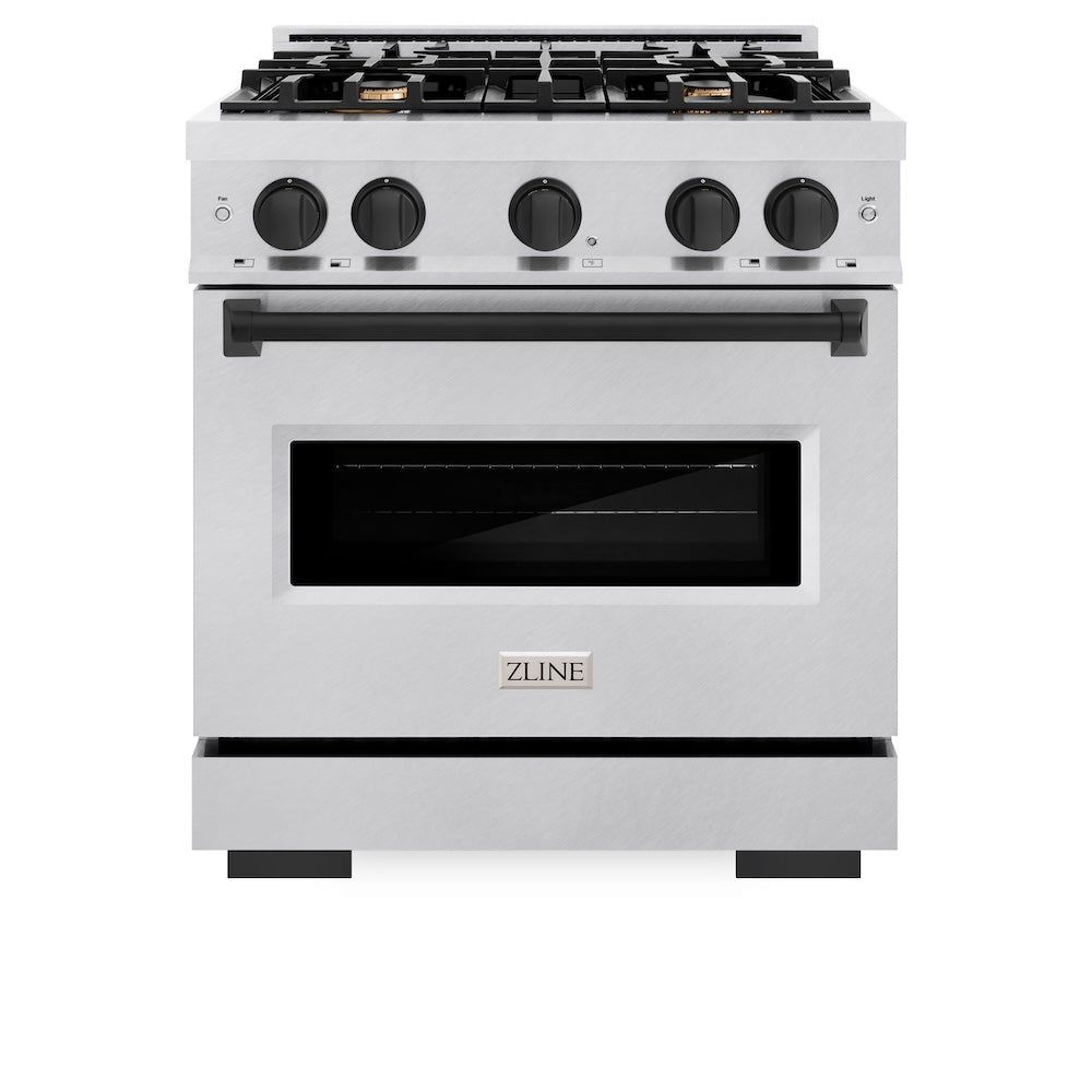 ZLINE Autograph Edition 30 in. 4.2 cu. ft. Classic Dual Fuel Range with 4 Burner Gas Cooktop and Electric Convection Oven in Satin Stainless Steel with Matte Black Accents, Open Box-Great Condition