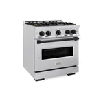 ZLINE Autograph Edition 30 in. 4.2 cu. ft. Classic Dual Fuel Range with 4 Burner Gas Cooktop and Electric Convection Oven in Satin Stainless Steel with Matte Black Accents (CDRSZ-30-MB)