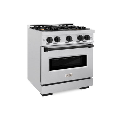 ZLINE Autograph Edition 30 in. 4.2 cu. ft. Classic Dual Fuel Range with 4 Burner Gas Cooktop and Electric Convection Oven in Satin Stainless Steel with Matte Black Accents (CDRSZ-30-MB)