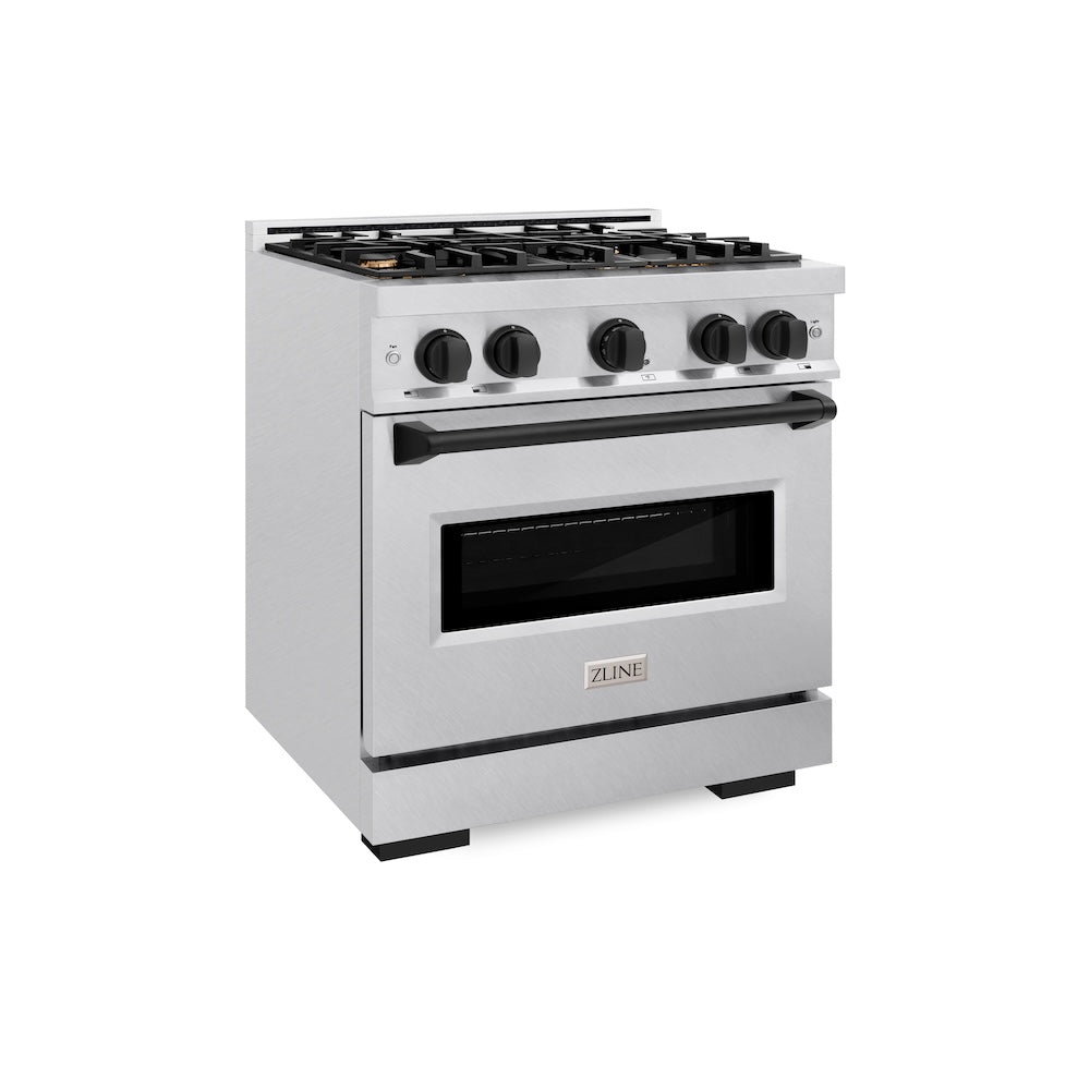 ZLINE Autograph Edition 30 in. 4.2 cu. ft. Classic Dual Fuel Range with 4 Burner Gas Cooktop and Electric Convection Oven in Satin Stainless Steel with Matte Black Accents, Open Box-Great Condition