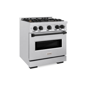 ZLINE Autograph Edition 30 in. 4.2 cu. ft. Classic Dual Fuel Range with 4 Burner Gas Cooktop and Electric Convection Oven in Satin Stainless Steel with Matte Black Accents, Open Box-Great Condition