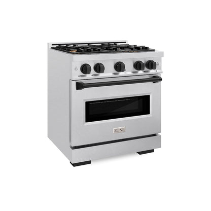 ZLINE Autograph Edition 30 in. 4.2 cu. ft. Classic Dual Fuel Range with 4 Burner Gas Cooktop and Electric Convection Oven in Satin Stainless Steel with Matte Black Accents, Open Box-Great Condition