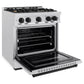 ZLINE Autograph Edition 30 in. 4.2 cu. ft. Classic Dual Fuel Range with 4 Burner Gas Cooktop and Electric Convection Oven in Satin Stainless Steel with Matte Black Accents (CDRSZ-30-MB) side, open.