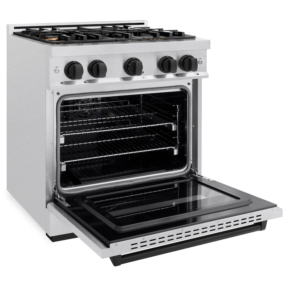 ZLINE Autograph Edition 30 in. 4.2 cu. ft. Classic Dual Fuel Range with 4 Burner Gas Cooktop and Electric Convection Oven in Satin Stainless Steel with Matte Black Accents, Open Box-Great Condition