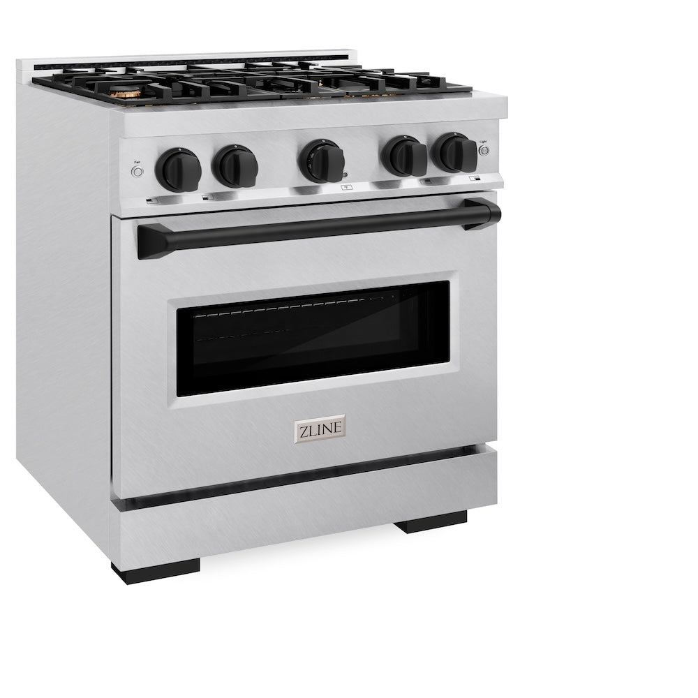 ZLINE Autograph Edition 30 in. 4.2 cu. ft. Classic Dual Fuel Range with 4 Burner Gas Cooktop and Electric Convection Oven in Satin Stainless Steel with Matte Black Accents, Open Box-Great Condition