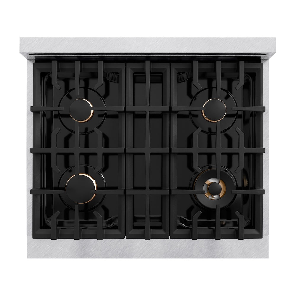 ZLINE Autograph Edition 30 in. 4.2 cu. ft. Classic Dual Fuel Range with 4 Burner Gas Cooktop and Electric Convection Oven in Satin Stainless Steel with Matte Black Accents, Open Box-Great Condition
