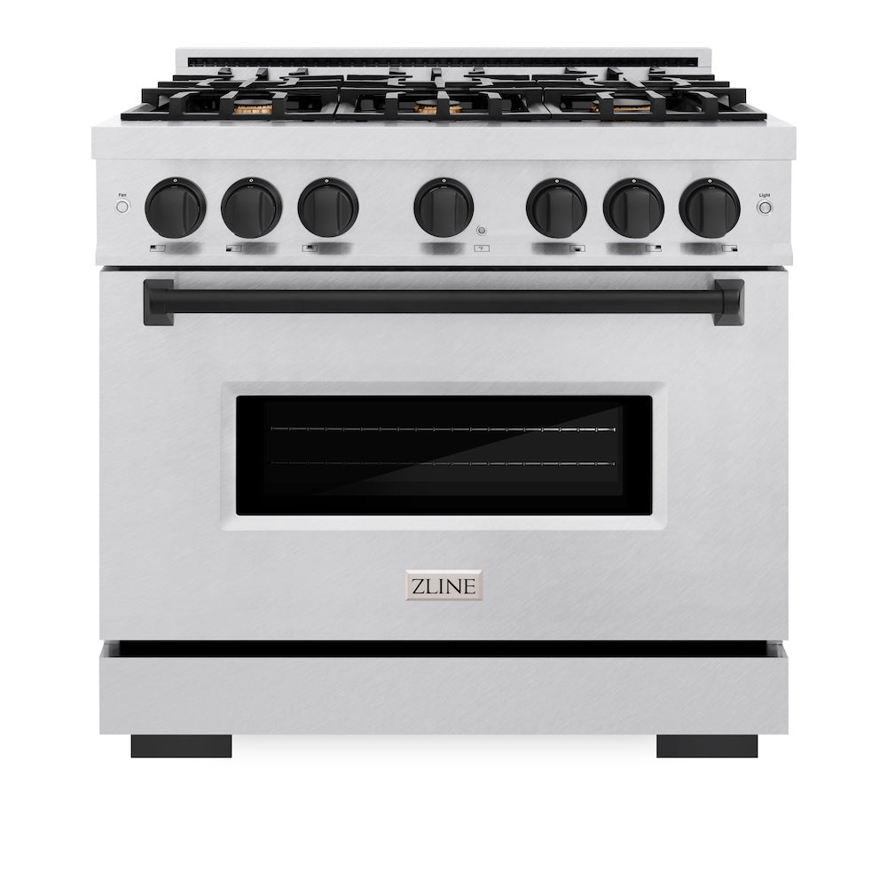 ZLINE Autograph Edition 36 in. 5.2 cu. ft. Classic Dual Fuel Range with 6 Burner Gas Cooktop and Electric Convection Oven in Satin Stainless Steel with Matte Black Accents, Open Box-Good Condition