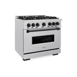 ZLINE Autograph Edition 36 in. 5.2 cu. ft. Classic Dual Fuel Range with 6 Burner Gas Cooktop and Electric Convection Oven in Satin Stainless Steel with Matte Black Accents, Open Box-Good Condition