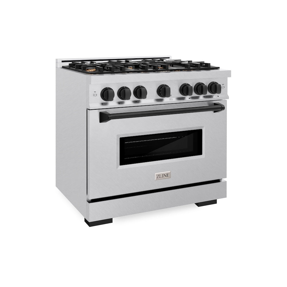 ZLINE Autograph Edition 36 in. 5.2 cu. ft. Classic Dual Fuel Range with 6 Burner Gas Cooktop and Electric Convection Oven in Satin Stainless Steel with Matte Black Accents, Open Box-Good Condition
