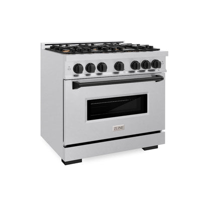 ZLINE Autograph Edition 36 in. 5.2 cu. ft. Classic Dual Fuel Range with 6 Burner Gas Cooktop and Electric Convection Oven in Satin Stainless Steel with Matte Black Accents, Open Box-Good Condition