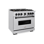 ZLINE Autograph Edition 36 in. 5.2 cu. ft. Classic Dual Fuel Range with 6 Burner Gas Cooktop and Electric Convection Oven in Satin Stainless Steel with Matte Black Accents, Open Box-Great Condition