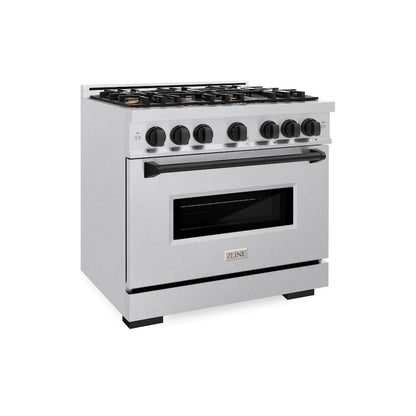 ZLINE Autograph Edition 36 in. 5.2 cu. ft. Classic Dual Fuel Range with 6 Burner Gas Cooktop and Electric Convection Oven in Satin Stainless Steel with Matte Black Accents, Open Box-Great Condition
