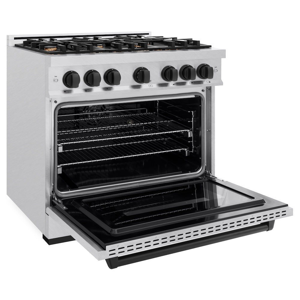 ZLINE Autograph Edition 36 in. 5.2 cu. ft. Classic Dual Fuel Range with 6 Burner Gas Cooktop and Electric Convection Oven in Satin Stainless Steel with Matte Black Accents, Open Box-Good Condition