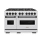 ZLINE Autograph Edition 48 in. 6.7 cu. ft. Classic Double Oven Dual Fuel Range with 8 Burner Gas Cooktop in Satin Stainless Steel and Matte Black Accents, Open Box-Good Condition