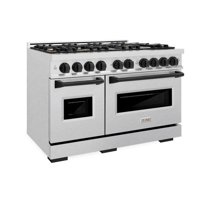 ZLINE Autograph Edition 48 in. 6.7 cu. ft. Classic Double Oven Dual Fuel Range with 8 Burner Gas Cooktop in Satin Stainless Steel and Matte Black Accents (CDRSZ-48-MB)