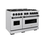 ZLINE Autograph Edition 48 in. 6.7 cu. ft. Classic Double Oven Dual Fuel Range with 8 Burner Gas Cooktop in Satin Stainless Steel and Matte Black Accents, Open Box-Good Condition