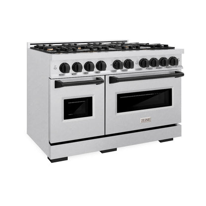ZLINE Autograph Edition 48 in. 6.7 cu. ft. Classic Double Oven Dual Fuel Range with 8 Burner Gas Cooktop in Satin Stainless Steel and Matte Black Accents, Open Box-Good Condition