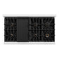 ZLINE Autograph Edition 48 in. 6.7 cu. ft. Classic Double Oven Dual Fuel Range with 8 Burner Gas Cooktop in Satin Stainless Steel and Matte Black Accents (CDRSZ-48-MB) top-down, above cooktop.