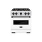 ZLINE Autograph Edition 30 in. 4.2 cu. ft. Classic Dual Fuel Range with 4 Burner Gas Cooktop and Electric Convection Oven in Satin Stainless Steel with White Matte Door and Matte Black Accents (CDRSZ-WM-30-MB) front.