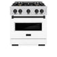 ZLINE Autograph Edition 30 in. 4.2 cu. ft. Classic Dual Fuel Range with 4 Burner Gas Cooktop and Electric Convection Oven in Satin Stainless Steel with White Matte Door and Matte Black Accents (CDRSZ-WM-30-MB) front.