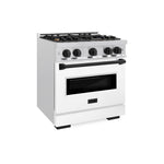 ZLINE Autograph Edition 30 in. 4.2 cu. ft. Classic Dual Fuel Range with 4 Burner Gas Cooktop and Electric Convection Oven in Satin Stainless Steel with White Matte Door and Matte Black Accents (CDRSZ-WM-30-MB)