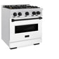 ZLINE Autograph Edition 30 in. 4.2 cu. ft. Classic Dual Fuel Range with 4 Burner Gas Cooktop and Electric Convection Oven in Satin Stainless Steel with White Matte Door and Matte Black Accents, Open Box-Good Condition