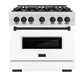 ZLINE Autograph Edition 36 in. 5.2 cu. ft. Classic Dual Fuel Range with 6 Burner Gas Cooktop and Electric Convection Oven in Satin Stainless Steel with White Matte Door and Matte Black Accents, Open Box-Good Condition