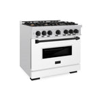 ZLINE Autograph Edition 36 in. 5.2 cu. ft. Classic Dual Fuel Range with 6 Burner Gas Cooktop and Electric Convection Oven in Satin Stainless Steel with White Matte Door and Matte Black Accents (CDRSZ-WM-36-MB)