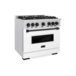ZLINE Autograph Edition 36 in. 5.2 cu. ft. Classic Dual Fuel Range with 6 Burner Gas Cooktop and Electric Convection Oven in Satin Stainless Steel with White Matte Door and Matte Black Accents, Open Box-Good Condition