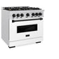 ZLINE Autograph Edition 36 in. 5.2 cu. ft. Classic Dual Fuel Range with 6 Burner Gas Cooktop and Electric Convection Oven in Satin Stainless Steel with White Matte Door and Matte Black Accents, Open Box-Good Condition