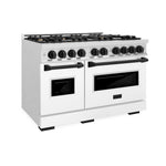 ZLINE Autograph Edition 48 in. 6.7 cu. ft. Classic Double Oven Dual Fuel Range with 8 Burner Gas Cooktop in Satin Stainless Steel with White Matte Doors and Matte Black Accents (CDRSZ-WM-48-MB)