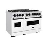 ZLINE Autograph Edition 48 in. 6.7 cu. ft. Classic Double Oven Dual Fuel Range with 8 Burner Gas Cooktop in Satin Stainless Steel with White Matte Doors and Matte Black Accents, Open Box-Great Condition